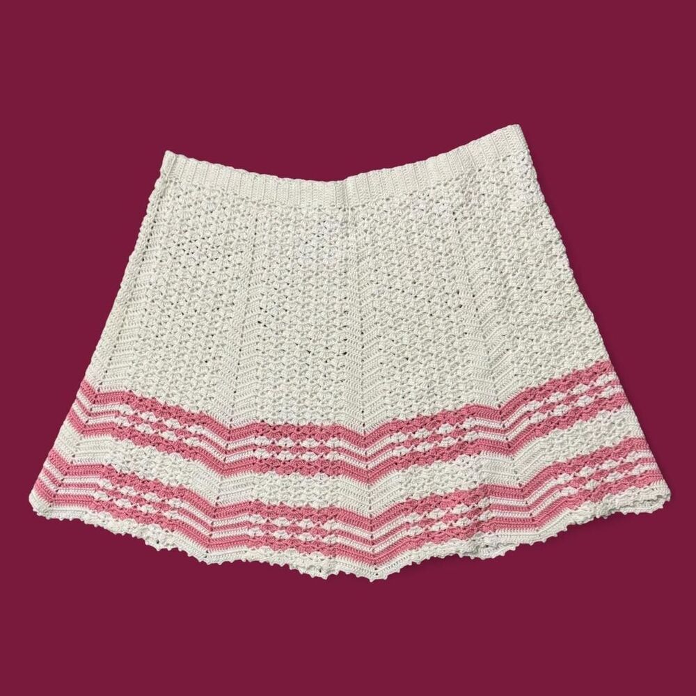 Vintage White and Pink Crochet Mini Skirt